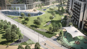 Visualisation of the new park at Wembley Park where the Repton bust will be