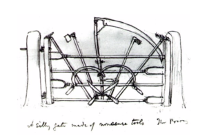 A sketch by Jekyll of 'A silly gate made of nonsense tools'