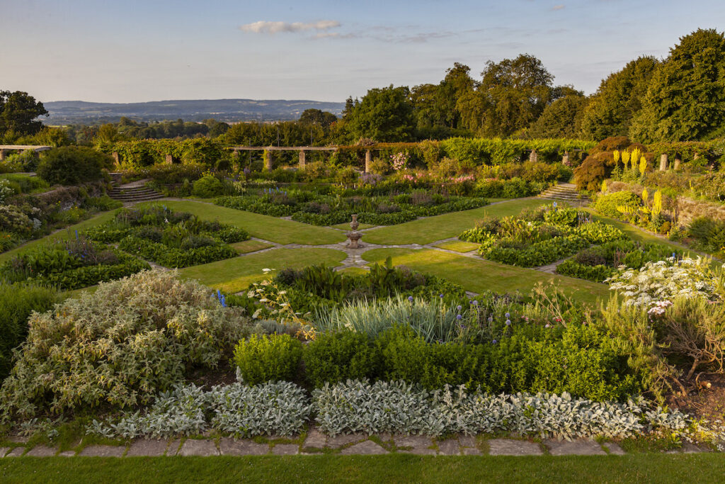 the formal garden in late afternoon sun