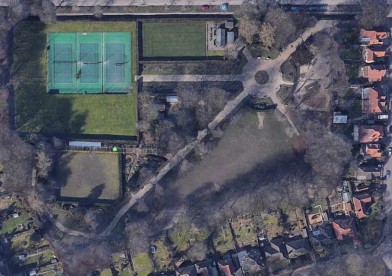 Birds eye view of Heigham Park showing proposed new tennis courts