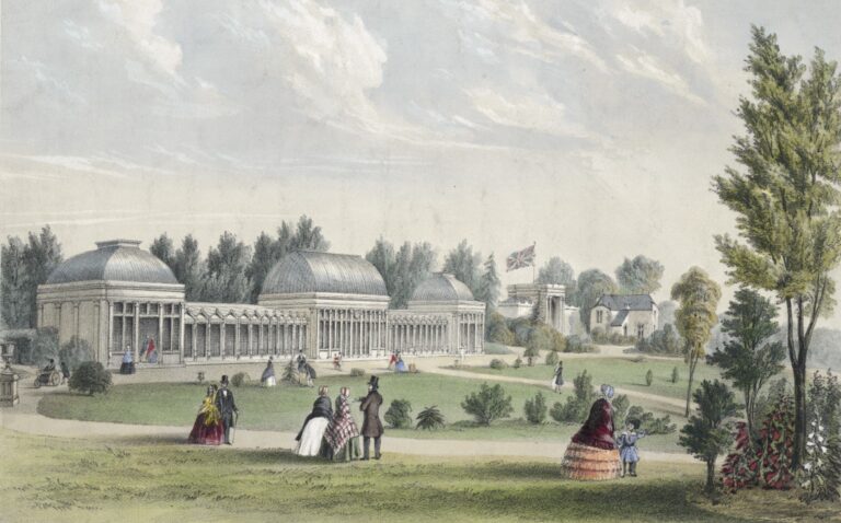 1850 lithograph of Sheffield Botanical Gardens from a drawing by Isaac Shaw. From a private collection.
