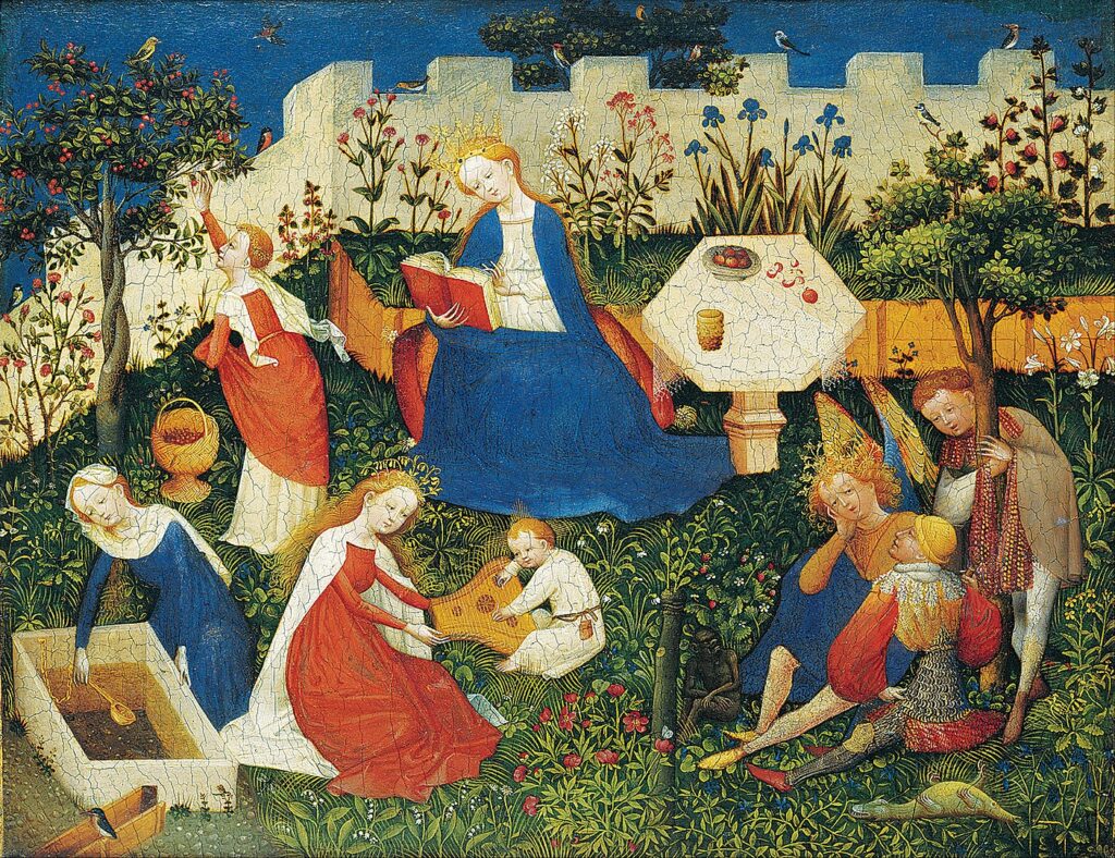 The Little Garden of Paradise. By Upper Rhenish Master - Google Arts & Culture — pQEwgEtFSO-tiw, Public Domain, https://commons.wikimedia.org/w/index.php?curid=29098963
