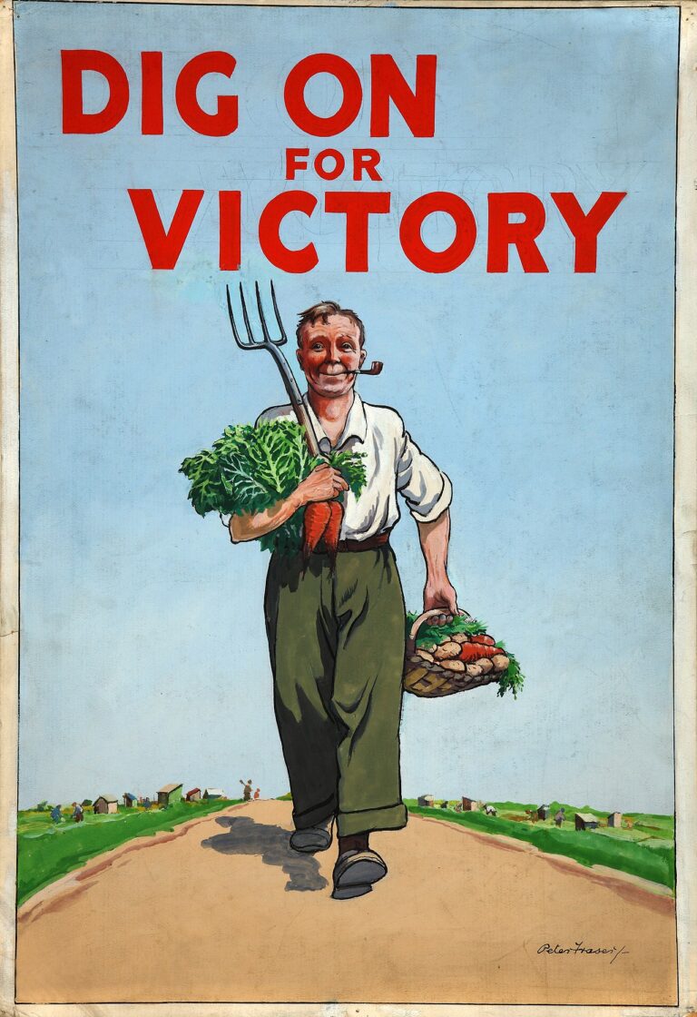 Dig for Victory by artist Peter Fraser. The National Archives, INF3/96. Public Domain via Wikimedia https://commons.wikimedia.org/w/index.php?curid=19556421